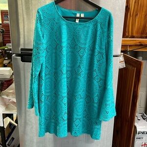 TACERA | TEAL LACE DRESS WOMENS , XL LONG‎  BELL SLEEVE LAGENLOOK, Boho, summer